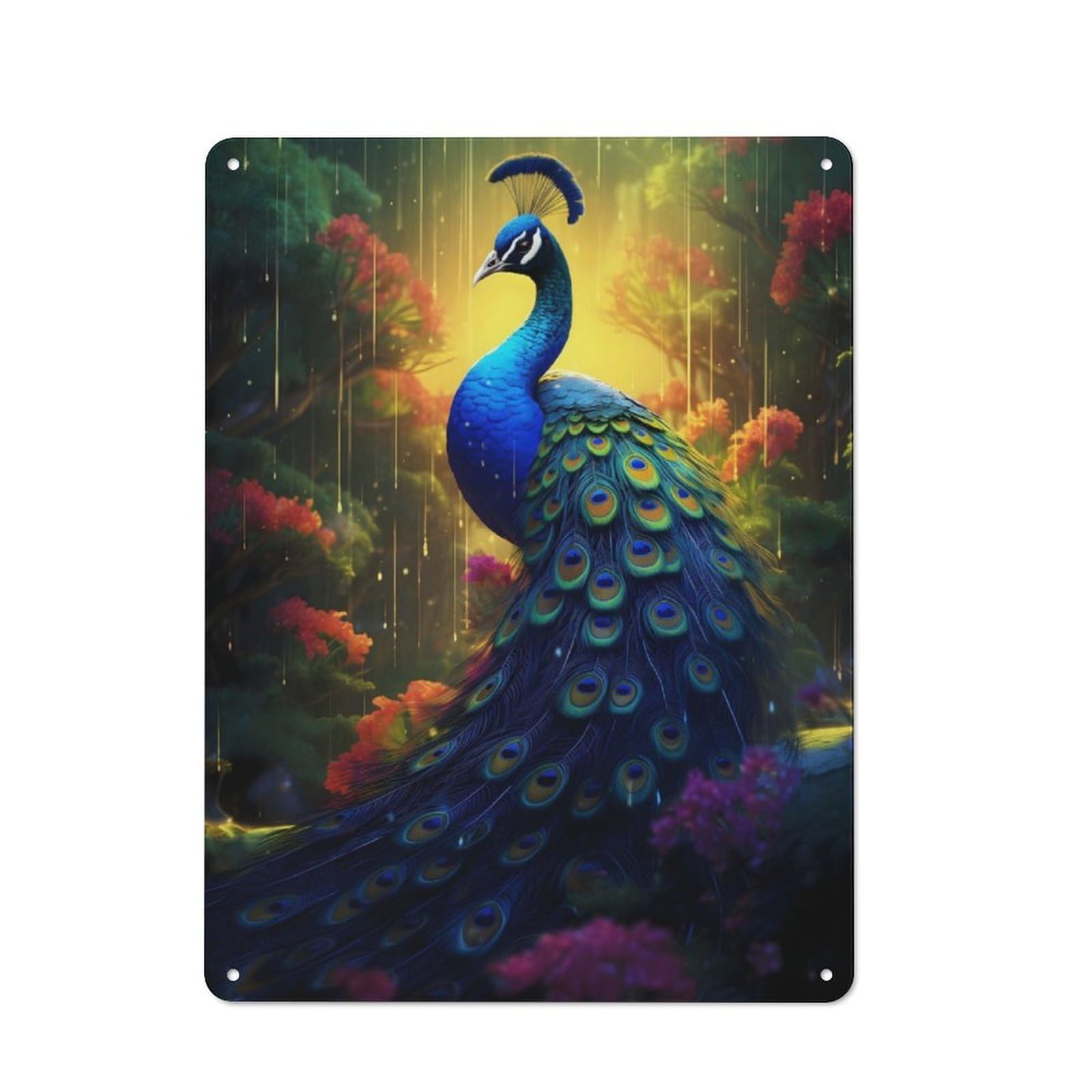 Epic Rainy Peacock Character Metal Wall Decor 40x30cm, Vintage Metal Sign for Home, Shop, Pub Or Studio Wall