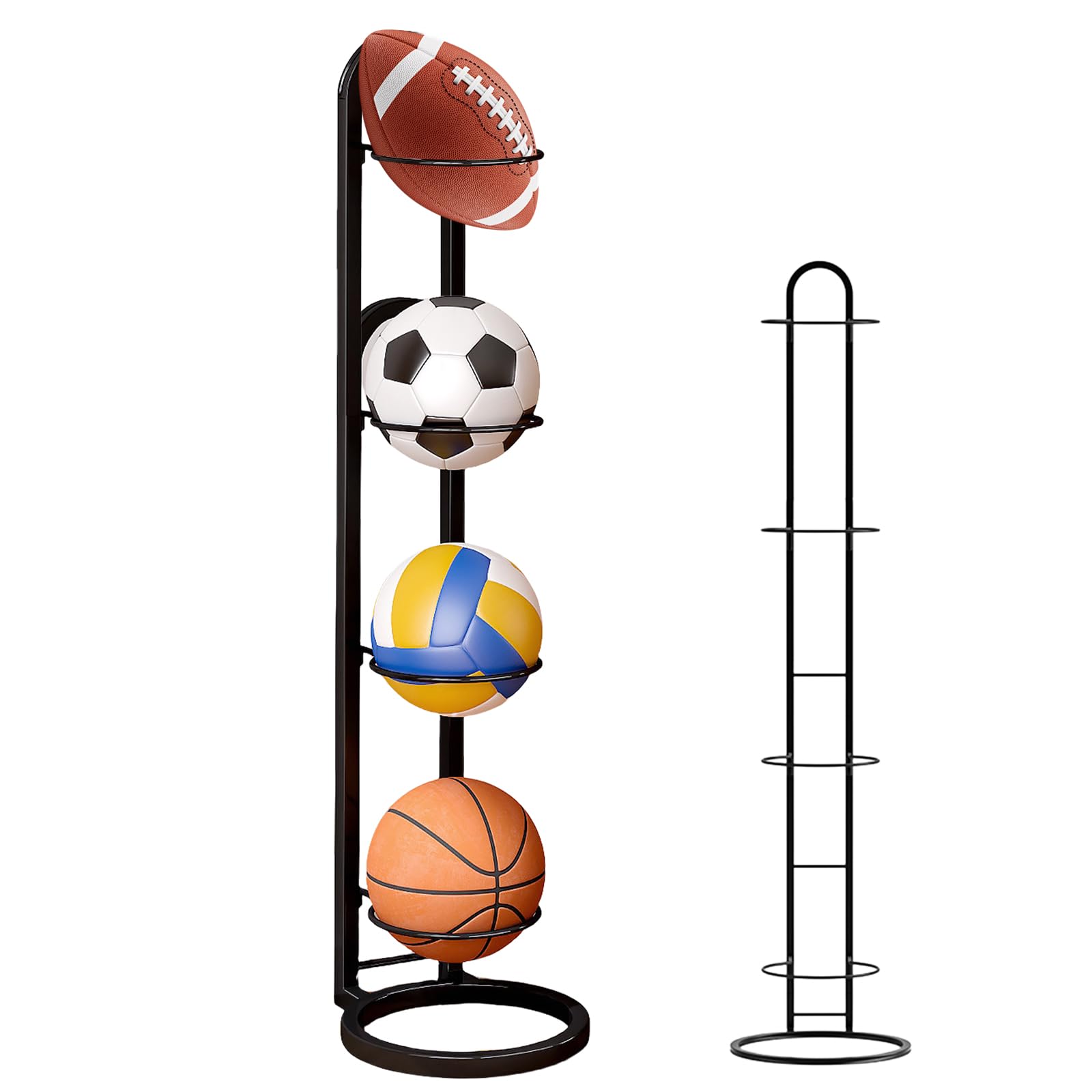 Estantería de 4 niveles para balones, soporte metálico para baloncesto, fútbol y voleibol
