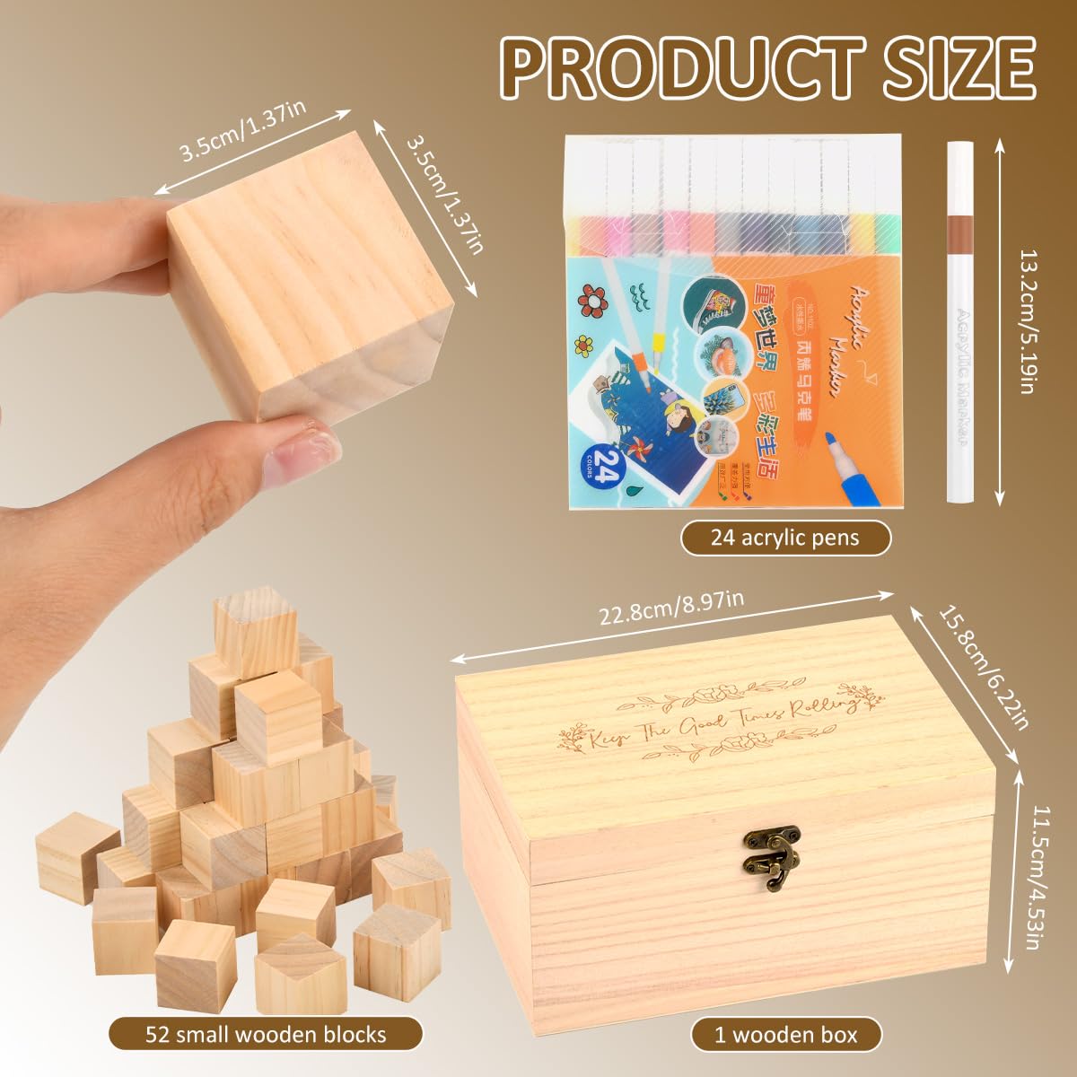 Cubos de Madera, OctBird Kit 78 Pzs Bloques de Madera para Manualidades, Cuadros Madera Manualidades Maciza Bloques Cuadrados, 52 Diy Cube en Blanco con 24 Rotuladores y Caja para Pintar, Dibujar