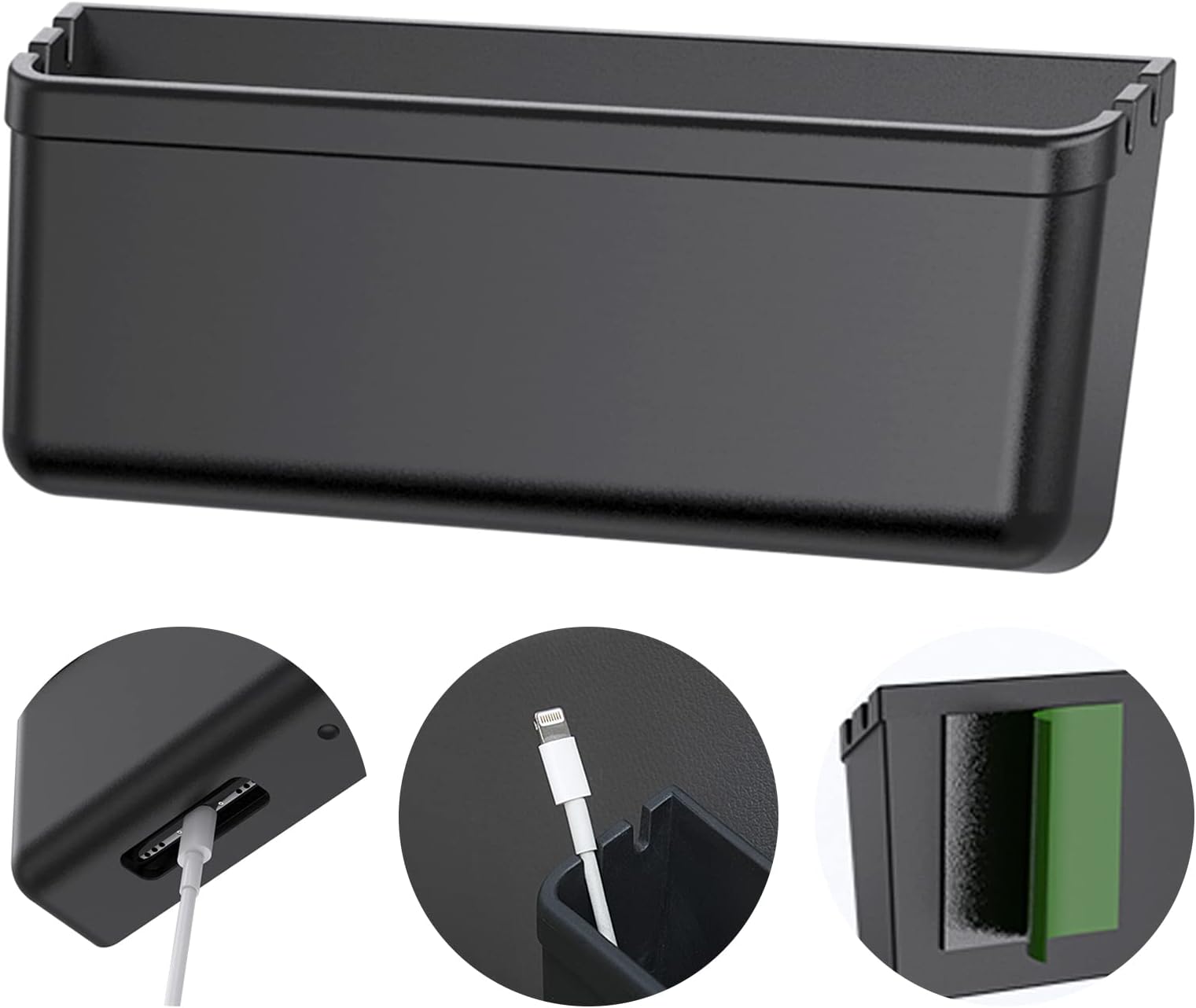 Car Phone Storage Box, 1 Pcs Large Multifunction Adhesive Storage Box with Two Charging Holes Truck Auto Interior Organizer Suitable for Cars, Trucks, Rooms, Living Rooms, Kitchens, Offices