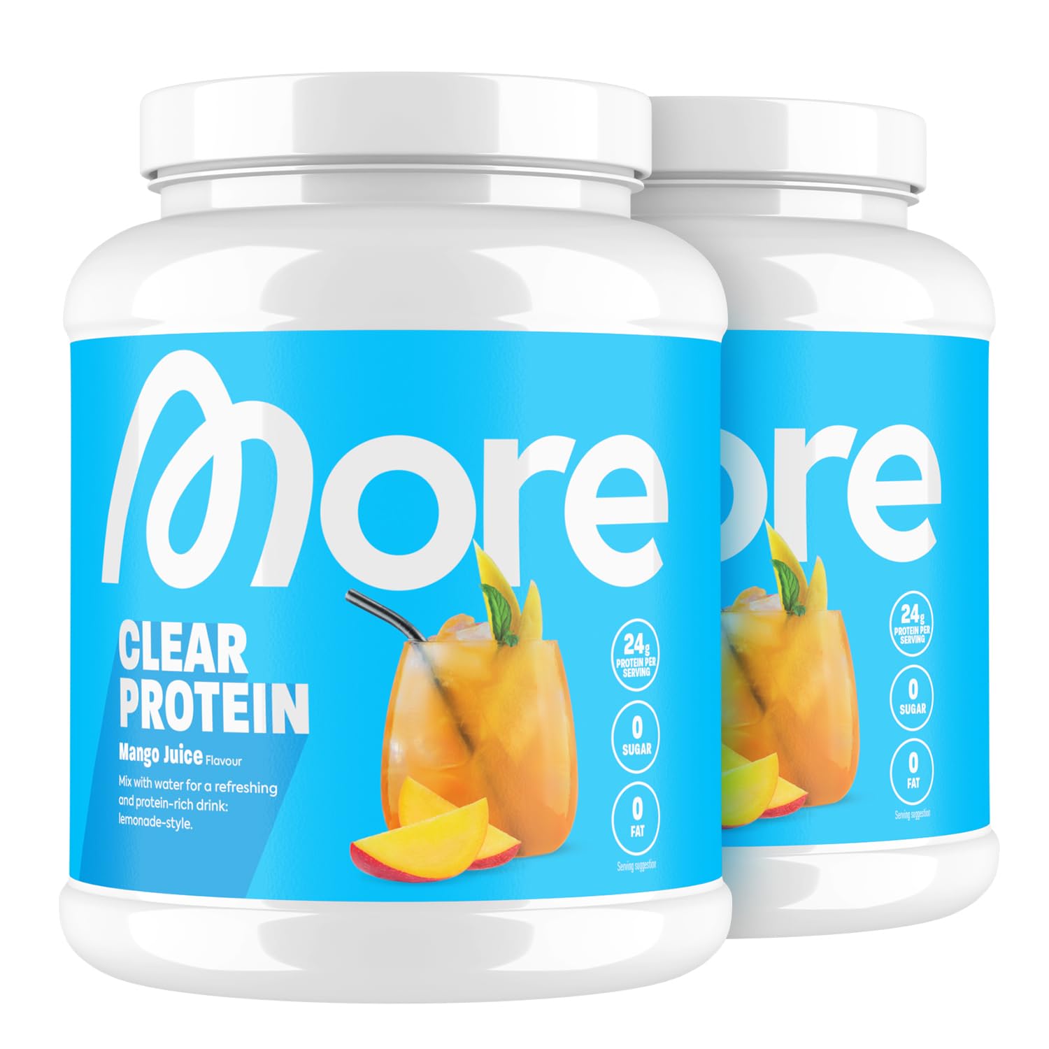 MORE Clear, Mango Juice, 2 x 600 g | Protein Drink mit Whey Isolat, clear Whey - made in Germany