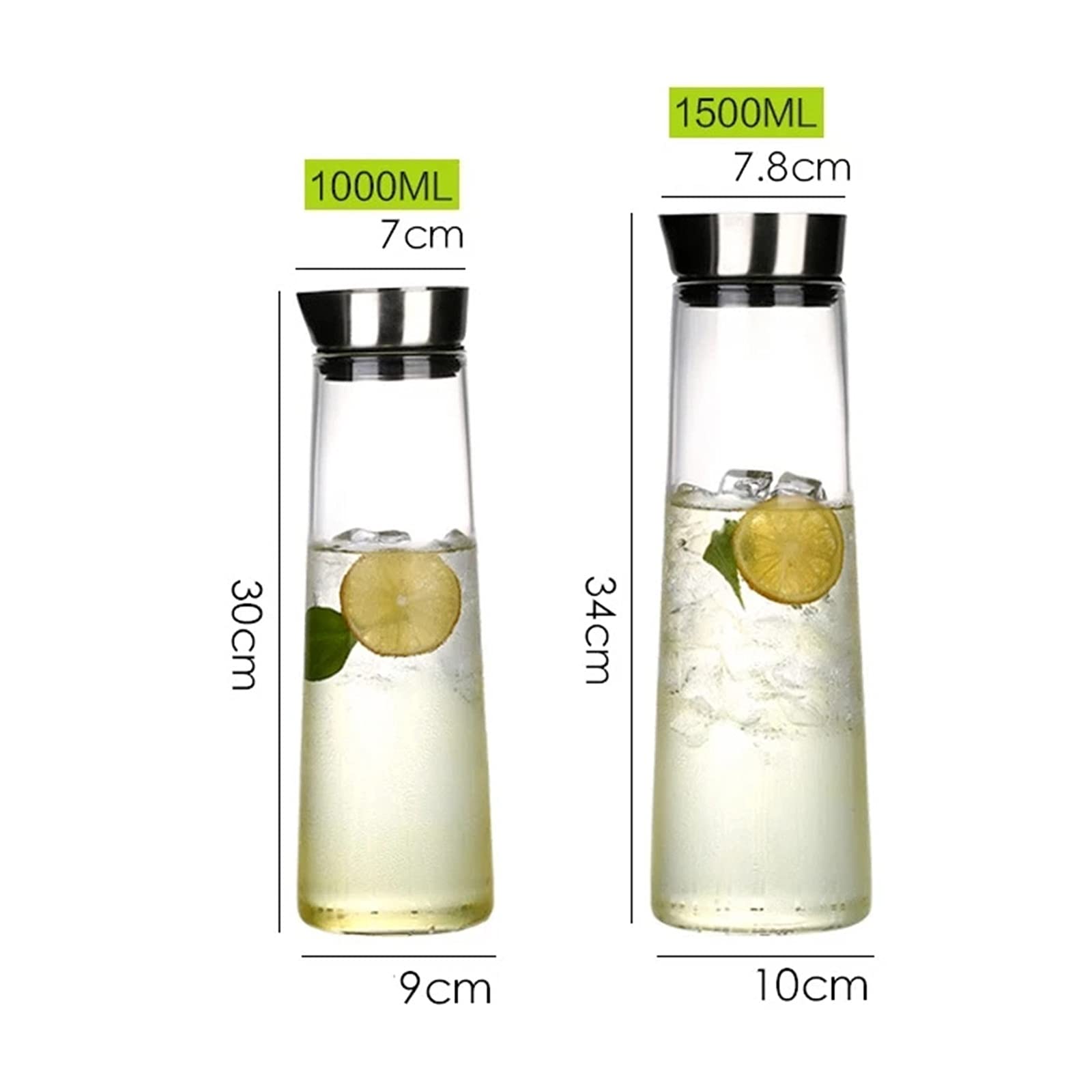 Jarra de Agua Transparente para Nevera, Botella de Vidrio Grueso con Tapa de Acero Inoxidable, Ideal para Limonada y té Helado.