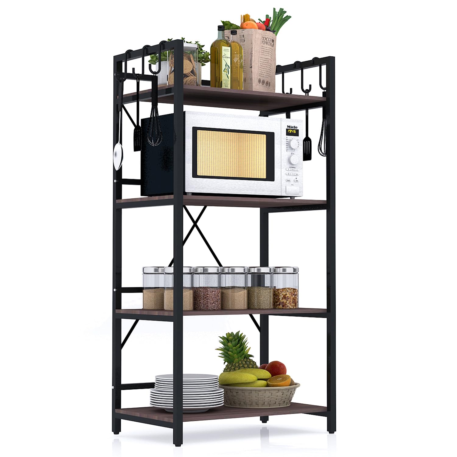 4-Layer Multipurpose Stand | Kitchen, Office, Kids Room, Salon Storage Shelf for Oven/OTG | Floor-Mount with Brown Shelves, Engineered Wood & Metal Frame (130x60x40cms)-image-45