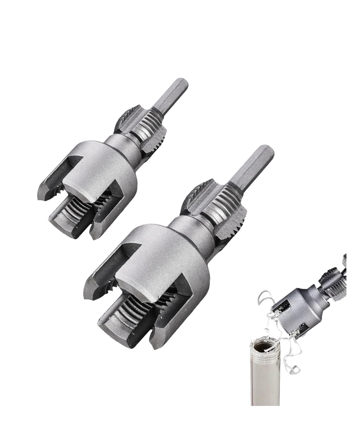 2 PCS Pipe Threading Tool, Pipe Thread Cutting Tool, PVC Pipe Threading Tool, 2-in-1 Internal & External Pipe Threader Kit for Plumbing, Includes 1/2 and 3/4 Sizes