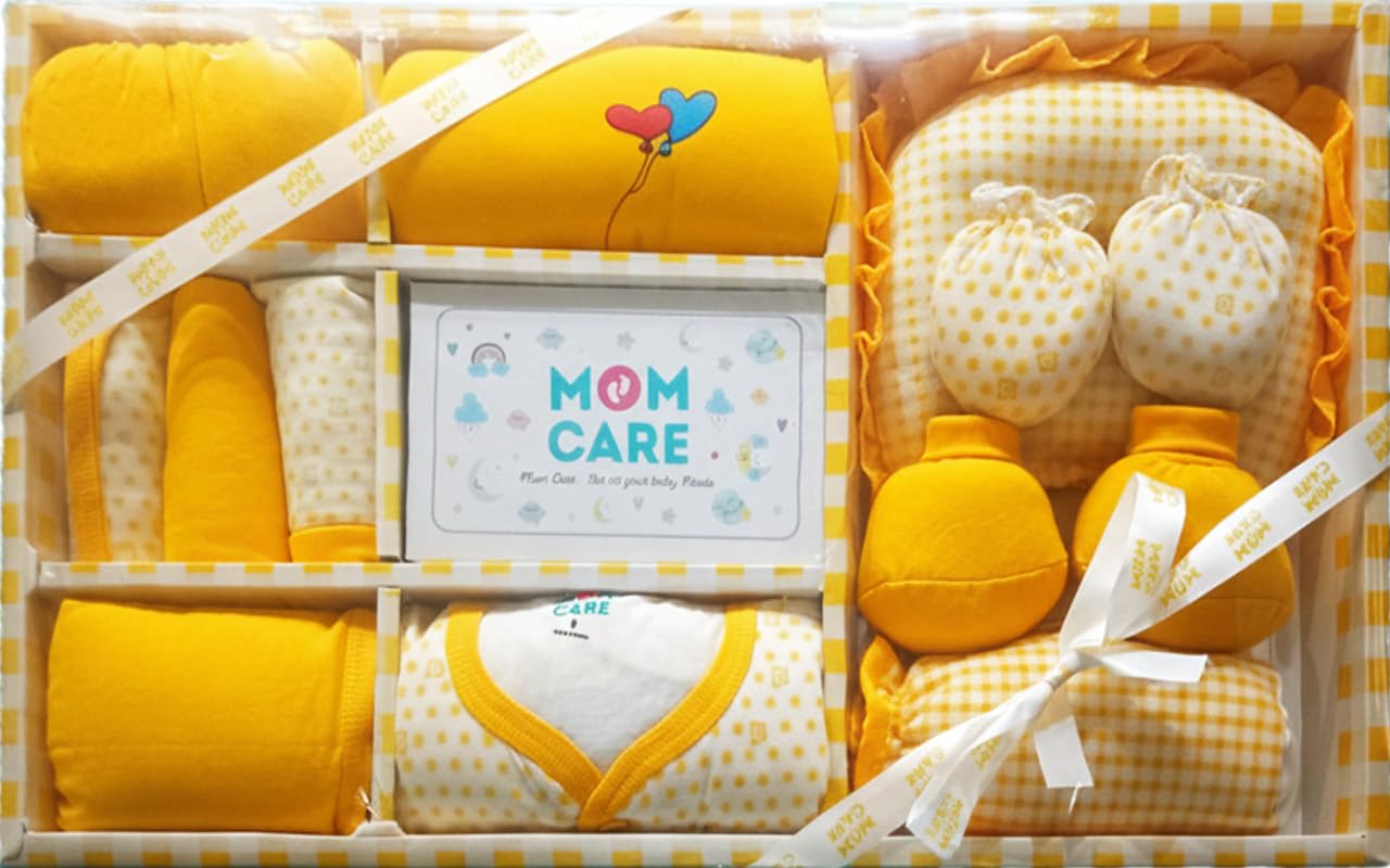 MOM CARE Newborn Baby Gift Set Has All Newborn Baby Essential Clothes in Baby Gift Set for or Girls Unisex 11 pcs Yellow