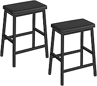 HOOBRO Set of 2 24-Inch Counter Height Bar Stools, PU Leather Kitchen Bar Chairs with Thick Padding & Footrest, Black BB01MD01