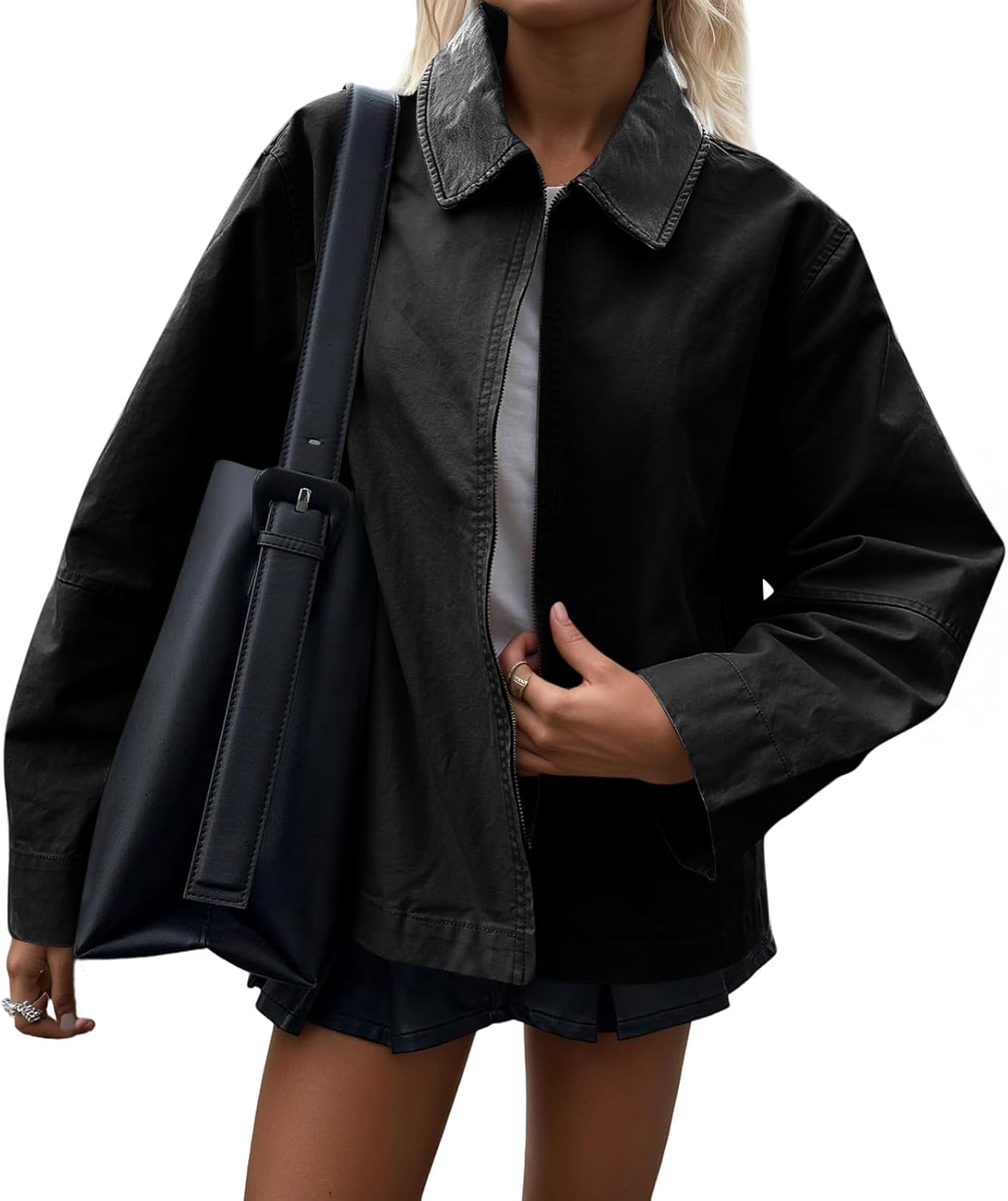 Cicy Bell Womens Barn Jackets Casual Zip Up Cotton Canvas Oversized Lightweight Coats Winter Spring Outfits