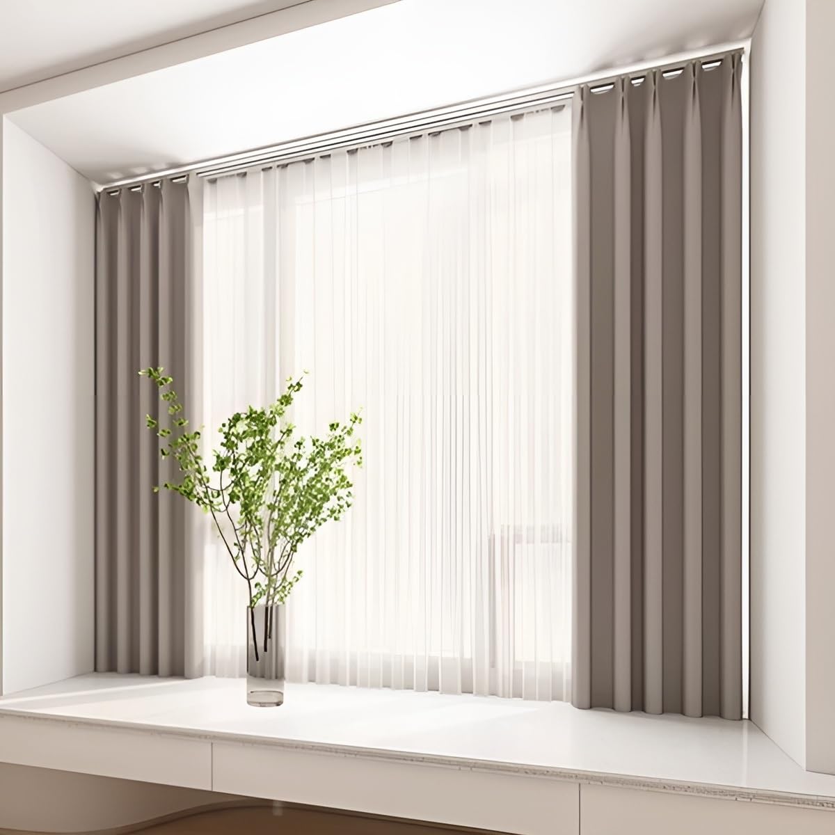 Rail De Rideau À Double Voie De 2,3 À 19,7 Pieds, Rail De Plafond pour Rideaux en Aluminium,Rail Rideaux Coulissante pour Salon, Chambre À Coucher(Black,2.5m)