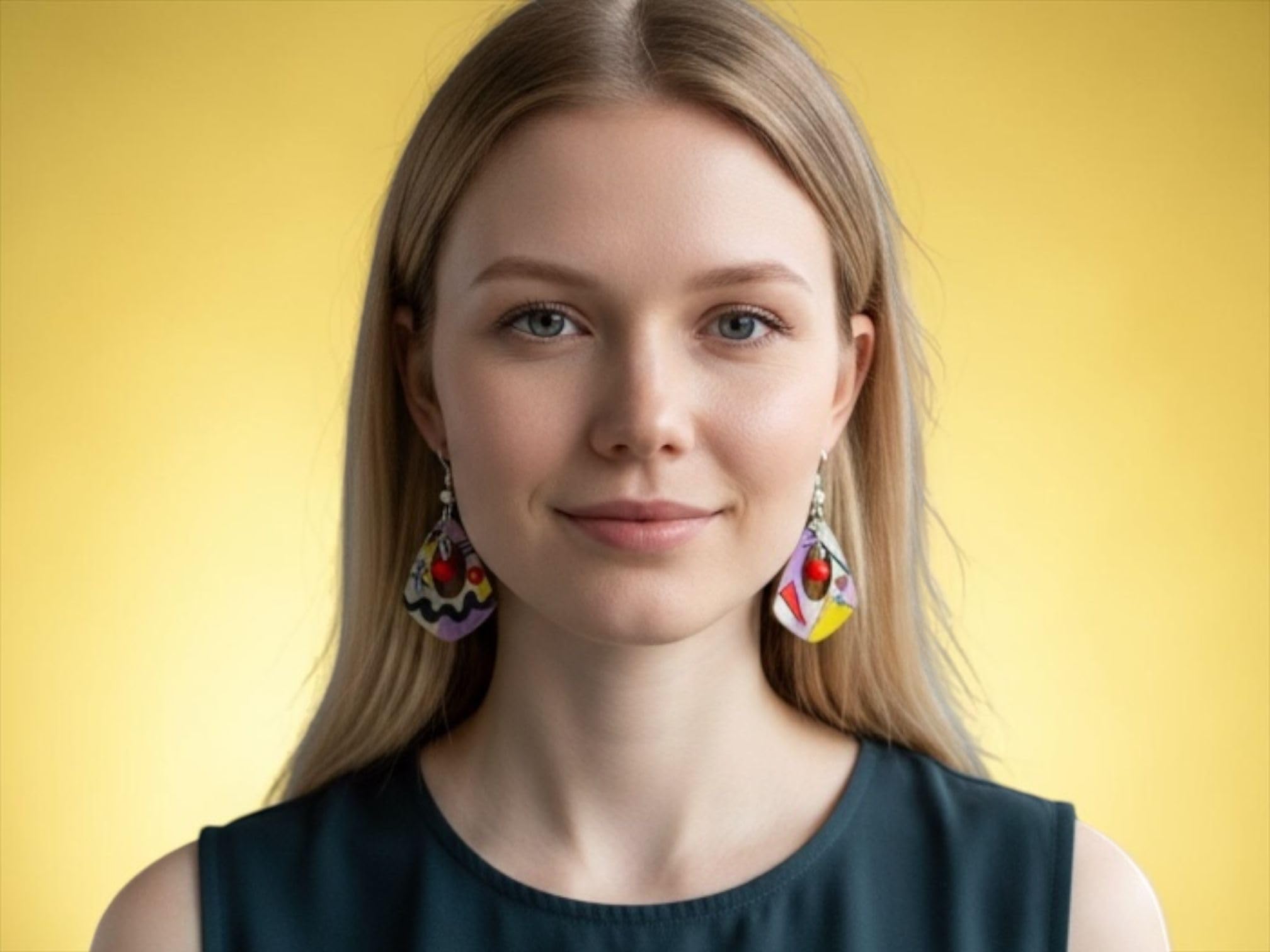 Boucles d'oreilles peintes à la main - BLEU, JAUNE, ROUGE PAR KANDINSKIJ - Boucles d'oreilles pendantes pour femme, Bijoux en bois peint, Crochet en argent, Made in Italy, Bijoux pour femme, Artisanat