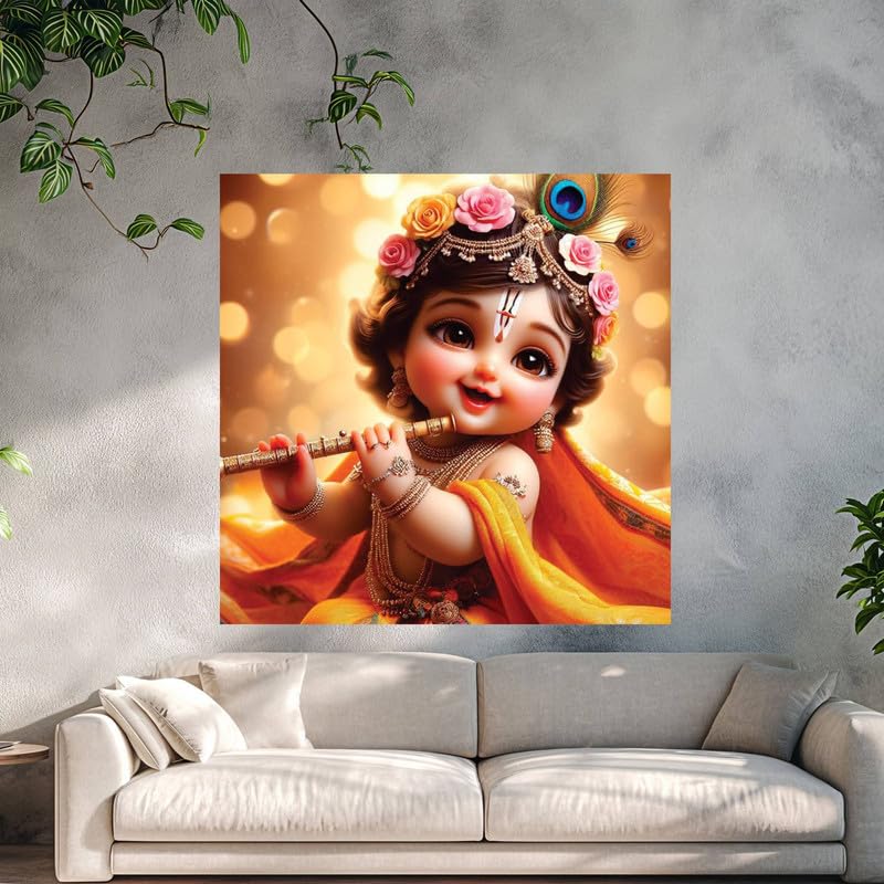 Image of British Terminal Cute little Bal Gopal Baby God Krishna| Kanha Ji | Laddu Lord Makhan Chor Painting Religious Poster for Pregnant Women for wall (matt thin vinyl,sticker,multicolor,unframed)| bj272