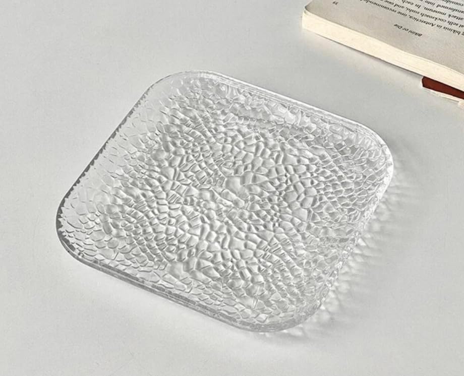 Glass Plate Set of 1 pcs Squer Decorative 14 inch Crystal Clear Glass Plate- Dry Fruits Sweets Chocolate Snack Plate for Dining,Catering Event, Dinner Parties,Wedding Dinner Plate (BX-05)