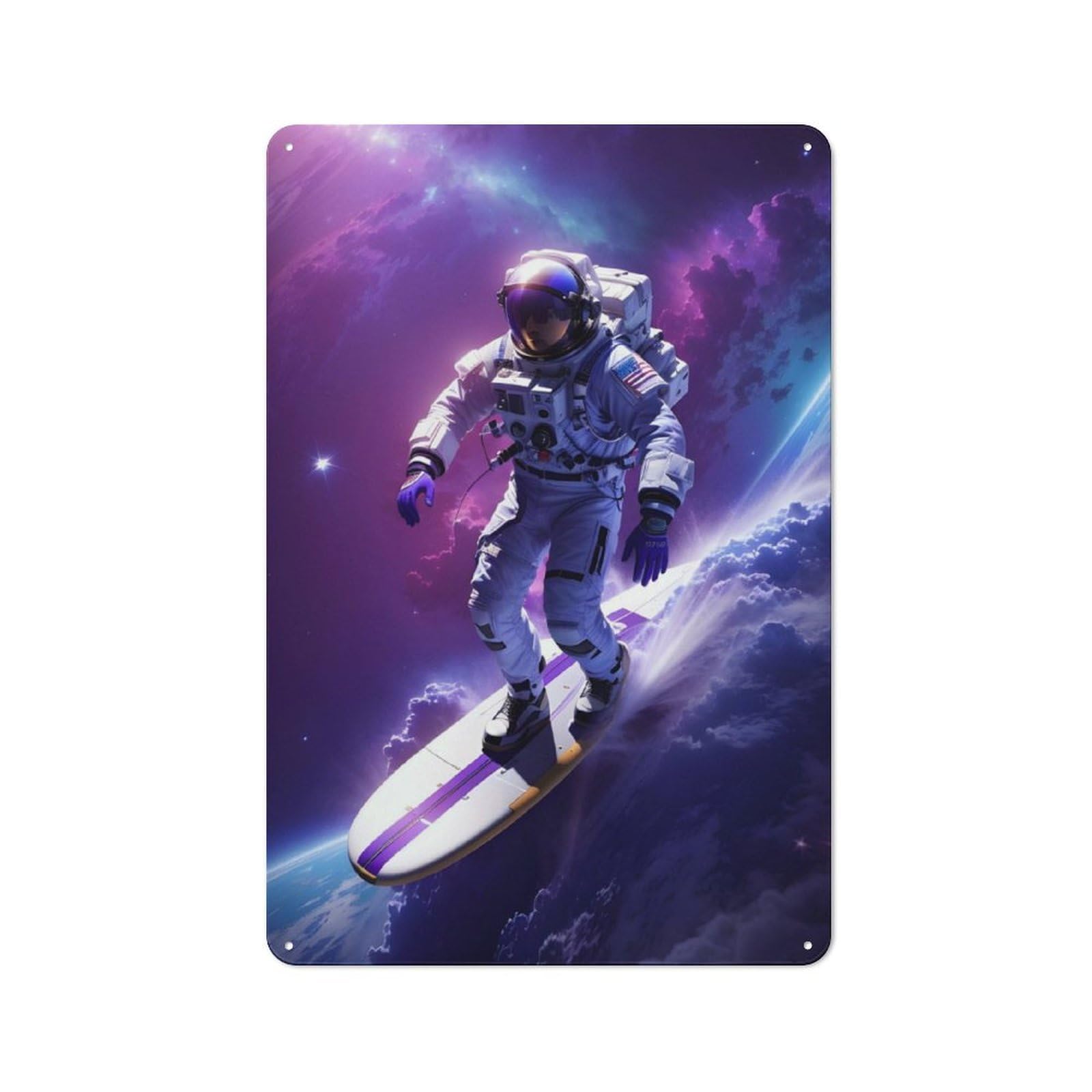 Junmoney Astronaut Surfing Galaxy For Hobby Room Or Studio, Rustic Metal Sign 30X20cm, For Creative Interior Collectors Refreshing A Room In Autumn