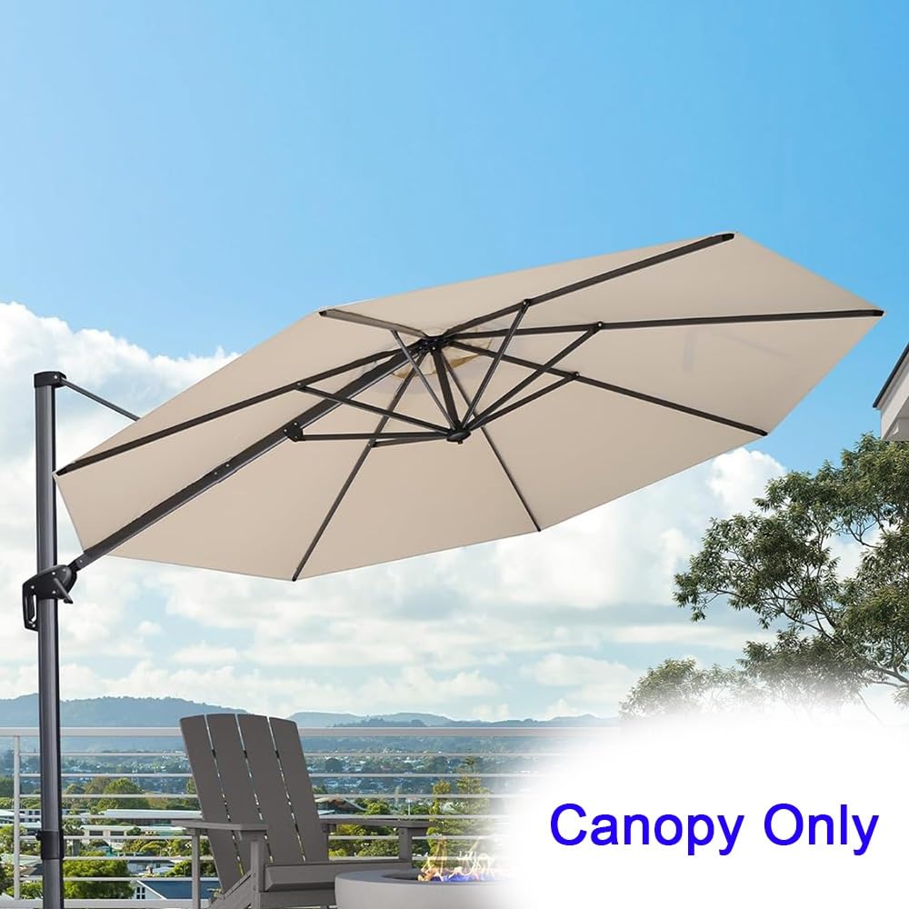 Auvent De Remplacement pour Parasol 8 Baleines Toile De Remplacement pour Parasol Déporté 300cm 350cm Rond Tissu De Remplacement pour Parasol(Light Grey,3.5m(11.5ft))