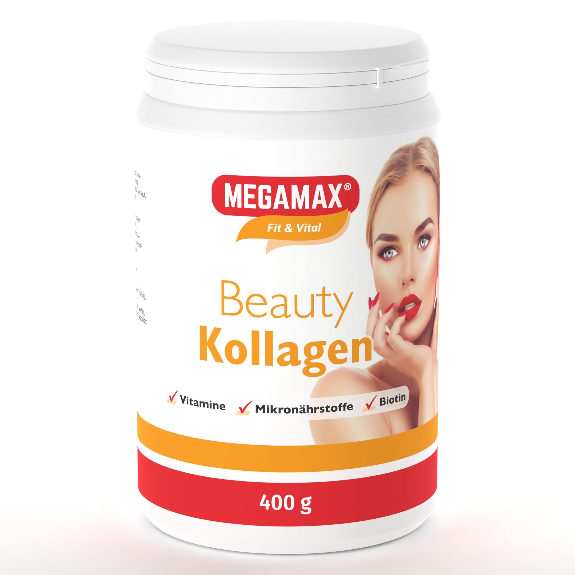 Megamax Nutrition - 3 X 400 g - Beauty Kollagen Pulver - mit Collagen-Hydrolysat Biotin Vitamin C. Orangen-Geschmack. Ideal als tägliche Ergänzung für Haut, Haare und Nägel*.