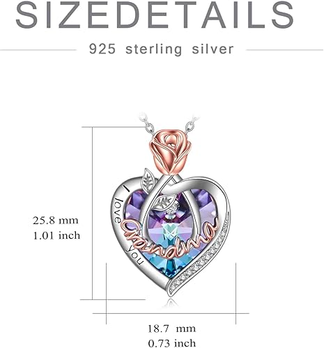 Vista 6 de POPKIMI - Joyería de plata esterlina 925 para mujer, collar con pendiente de flor y corazón de cristal, para cumpleaños, regalos para mamá, abuela