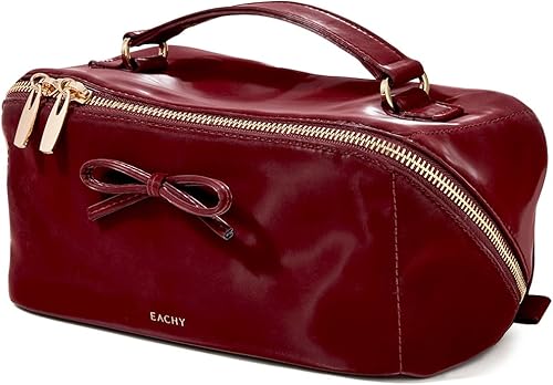 Miniatura 183 de EACHY - Bolsa de maquillaje de viaje, bolsa de cosméticos de gran capacidad para mujeres, portátil, impermeable, bolsa de aseo plana abierta