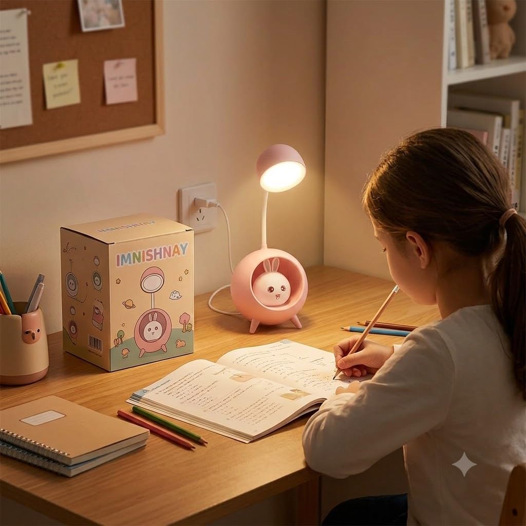 IMNISHNAY Cute Bunny Night Light with Cloud LED Desk Lamp | USB Rechargeable Warm LED Lamp for Kids Bedroom, Nursery, Study Table & Home Décor (Pink)-image-48