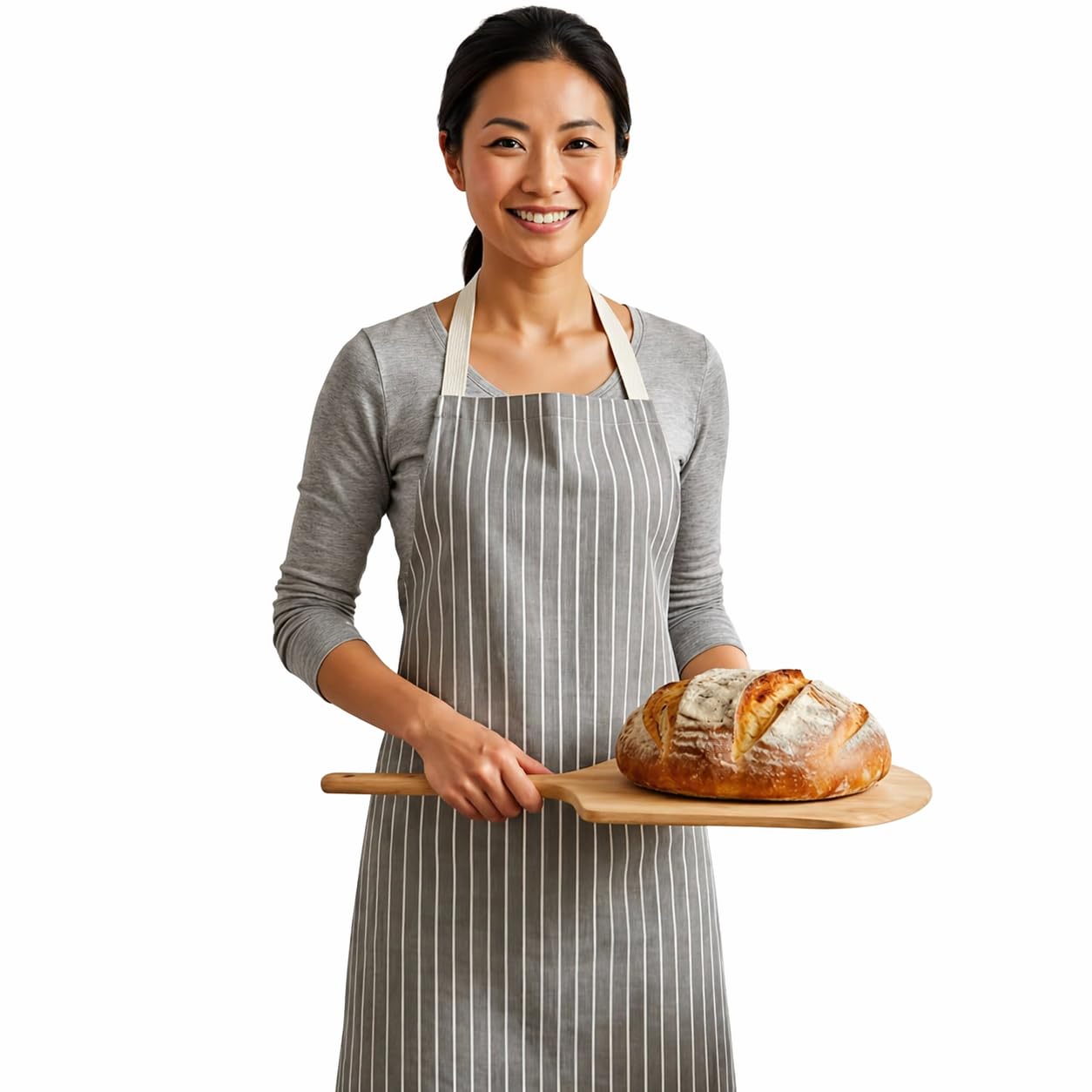 Jolee Smoke Grey and White Stripes Matte Finish Clean Apron for Adult - 74cm