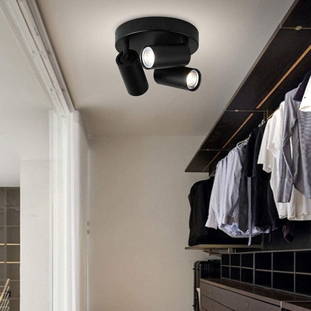 Mid Century Light Fixtures Flush Mount Ceiling L 3 Head Adjustable round Ceiling Spotlight Rotatable Head Track Directional Ceiling Lamp Close to Ceiling Light Fixtures for Corridor Gallery Kitchen Be