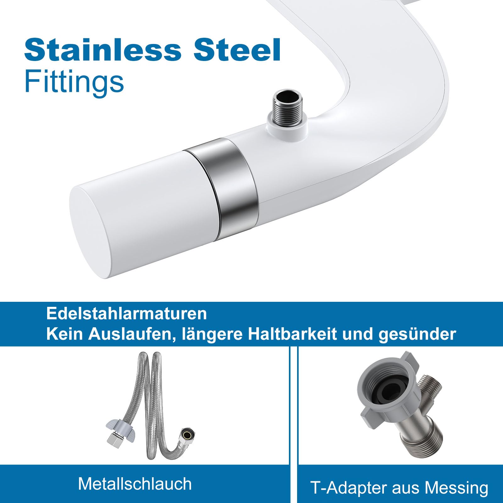 Bidet Aufsatz, Ultra-Slim Bidet Einsatz für Toilette mit Nicht Elektrischer Selbstreinigender Doppeldüse (Hintere/Weibliche Reinigung), Einstellbarer Wasserdruck, Weiß