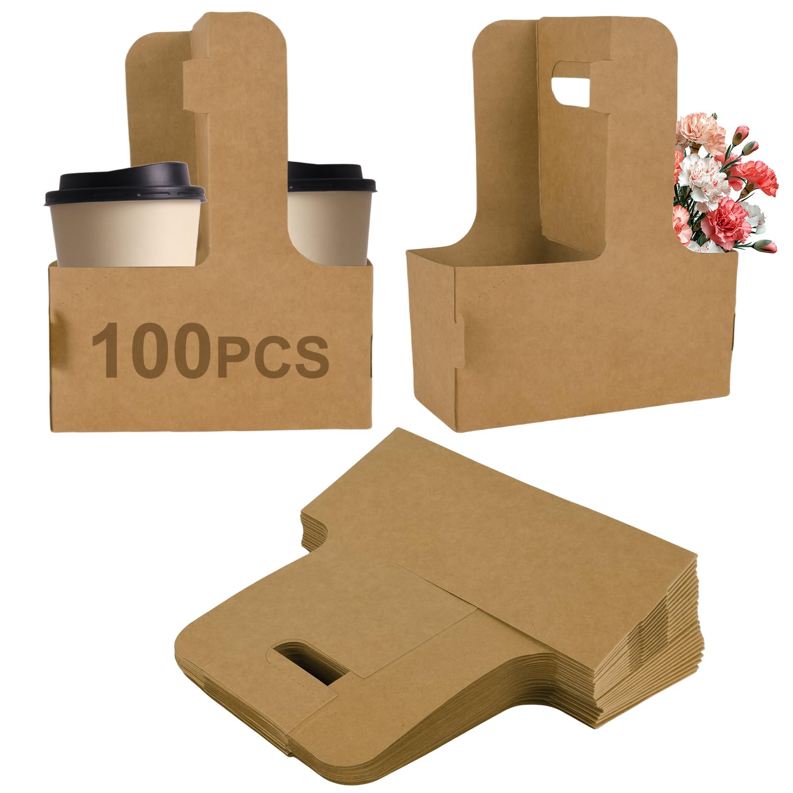 Photo 1 of 100 Pack Drink Carrier with Handle, 2 Cups or 4 Cups Assemblable Disposable Paper Cup Holder, Coffee and Drink Carrier, for Coffee and Drink Delivery Cup Holder