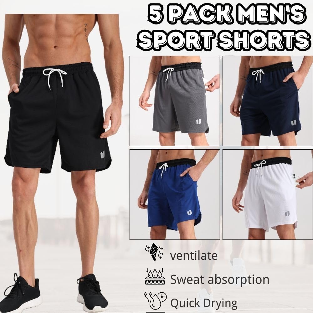 Herren Sport Shorts mit Taschen Quick Dry Gym Laufhose Jogginghose Basketball Fitness