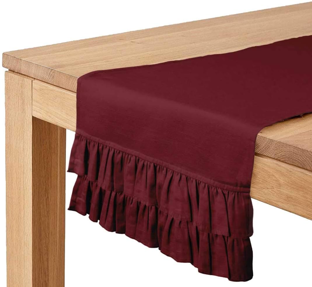 Red Home Decor Solid Kitchen Table Decor Home Double Frill Table Runner-14 x 108 Inch