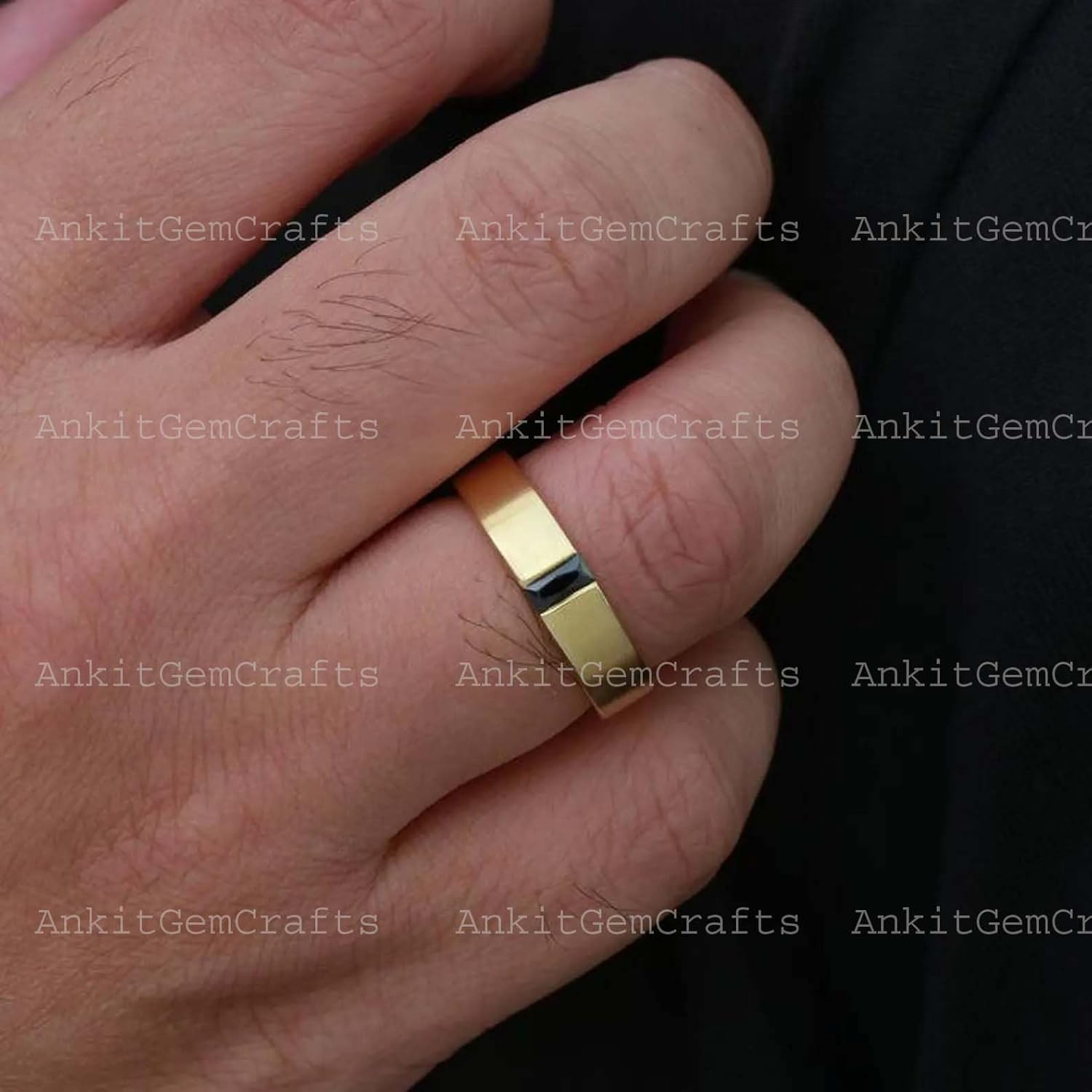 Natural Black Onyx Ring Rectangle Bar Gemstone Ring in 10K 14K 18K Yellow Gold Minimalist Wedding Band Promise Ring Gift for Her Dainty Stacking Jewelry