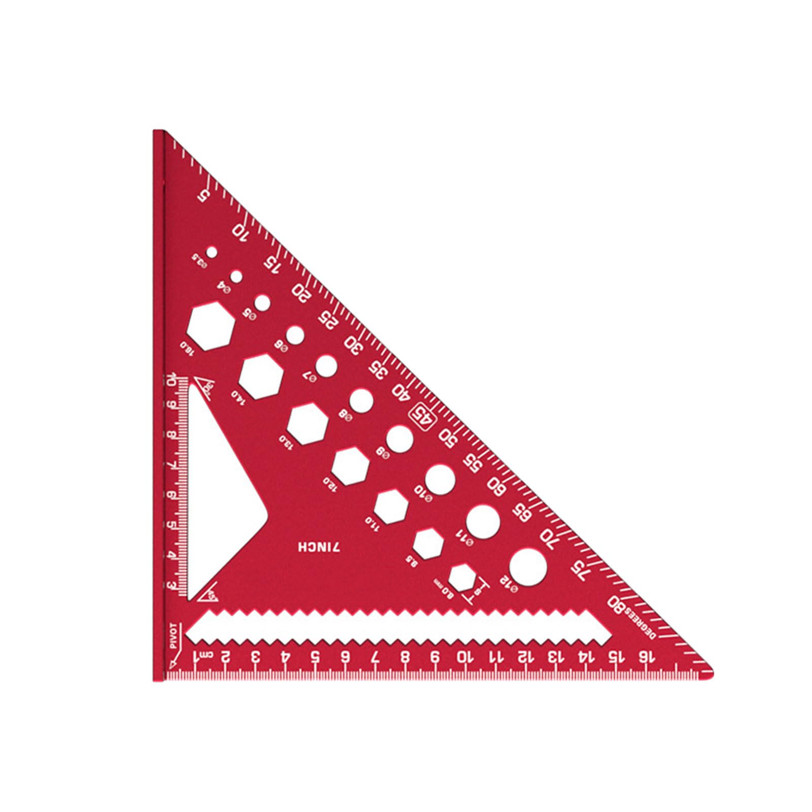 YHAILI 7 Inch Red Aluminum Alloy Triangular Ruler Multifunction Marking Tool For Woodworking Measurement And Angled Calculation