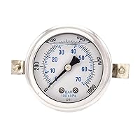 Vista 1 de PIC Gauges 203L-204M Medidor de presión relleno de glicerina con abrazadera en U con carcasa SS/bisel, internos de latón, lente de PC, dial de 2