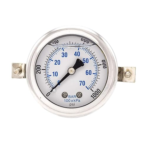 PIC Gauges 203L-204M Medidor de presión relleno de glicerina con abrazadera en U con carcasa SS/bisel, internos de latón, lente de PC, dial de 2