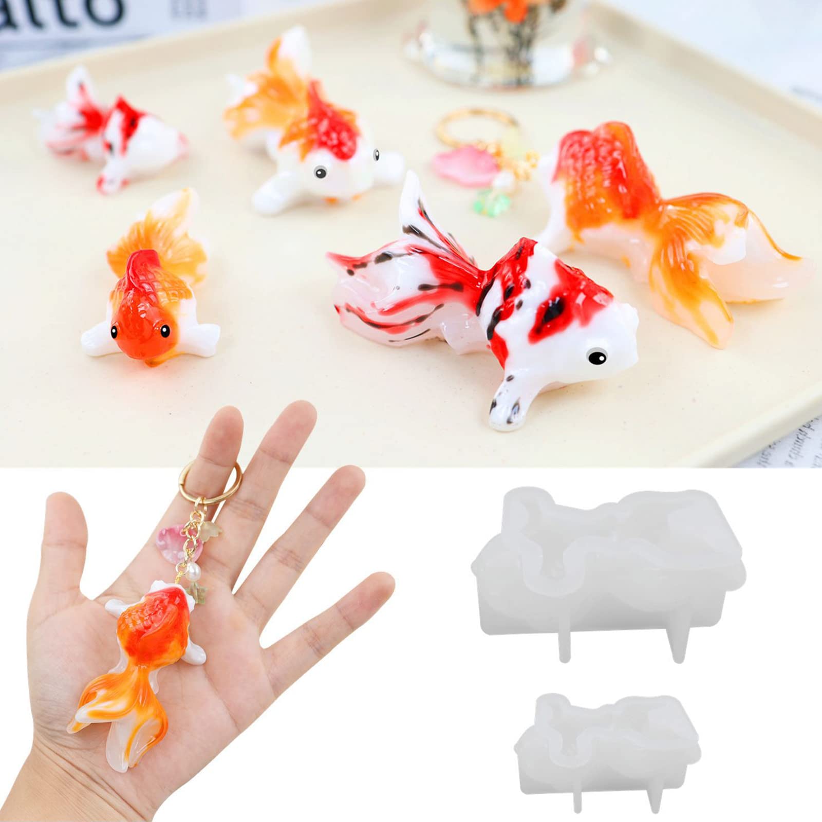 Vsilay 2Pieces Resin Fish Keychain Mold Animal Silicone Mold For Epoxy Resin Crafts 3D Pendant Casting Molds Tool