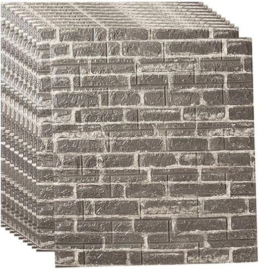 Amazon 壁紙 レンガ シート シール 発泡スチロール 3d壁材 クッションブリック 壁用 レンガタイル リアル風レンガ のり付き 防音 70 77cm 10 灰色 壁紙