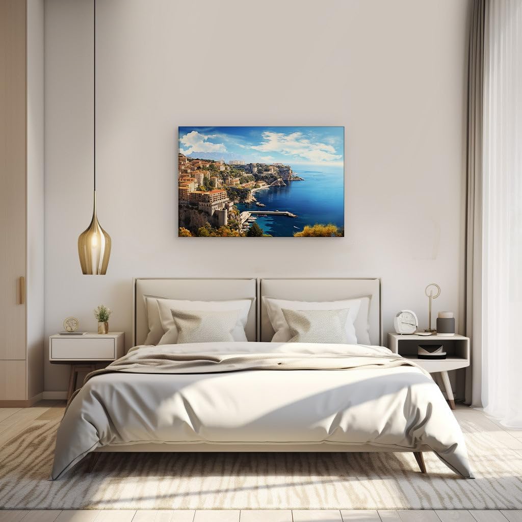 Canvas for Living room. Discover the Riviera Jewel: Picturesque Menton's Cliffside Splendor and Seaside Serenity, 27 x 18 inch Canvas Wall Art - Contemporary Masterpieces - Modern Home Decor