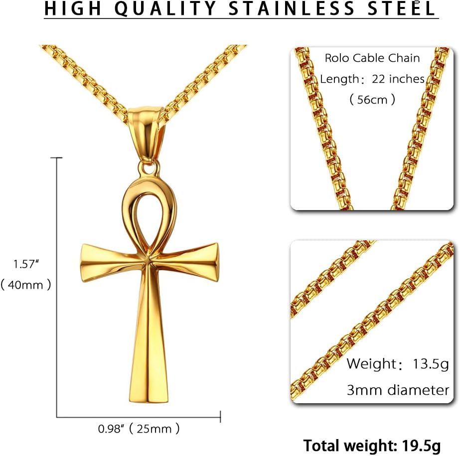 REVEMCN Reve Stainless Steel Coptic Ankh Cross Religious Pendant Necklace for Men Women, 20-24 Inches Chain - Image 4