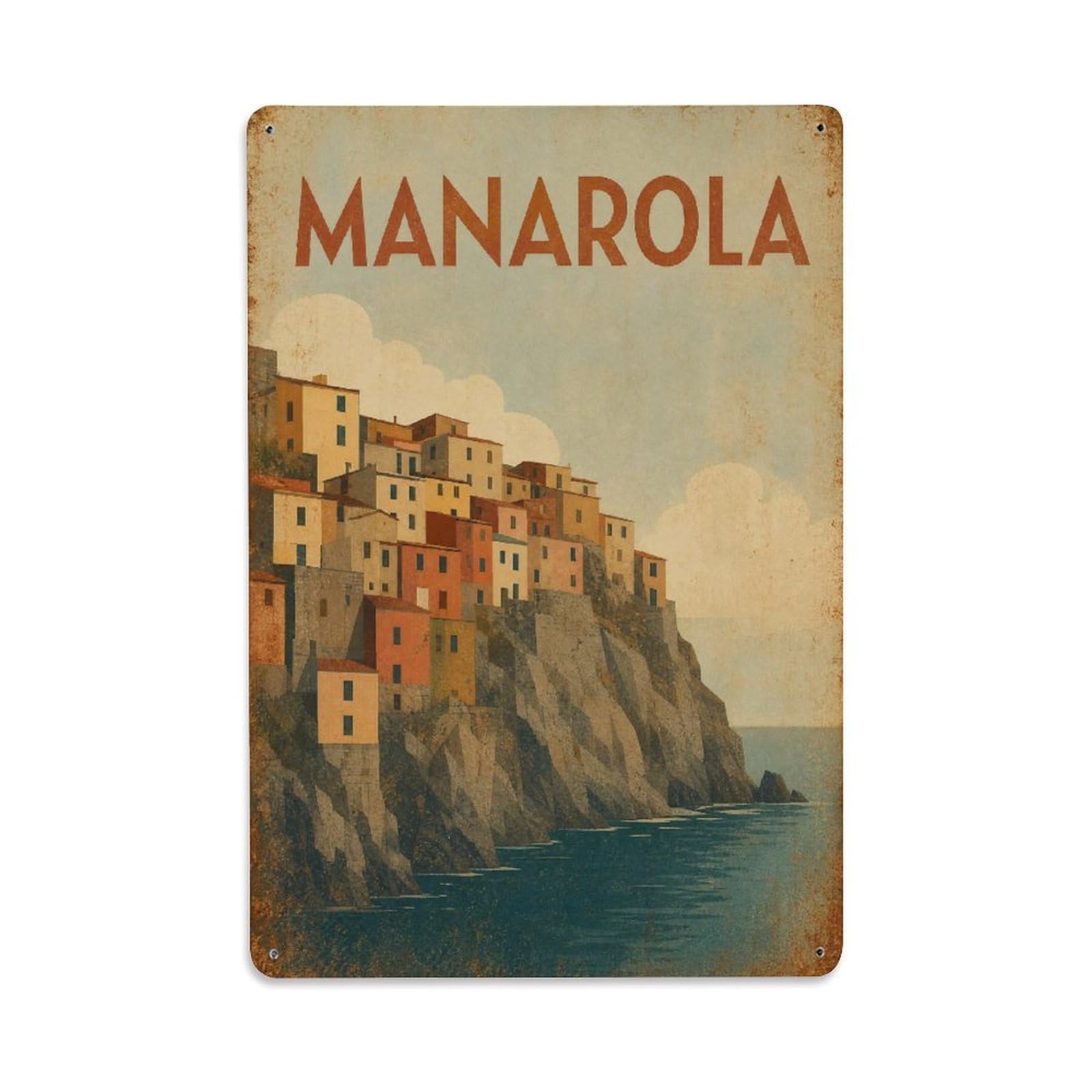 Huiyhb 8X12inch(20X30cm) Vintage Travel Manarola Village Charm Authentic Character Italy Metal Tin Sign
