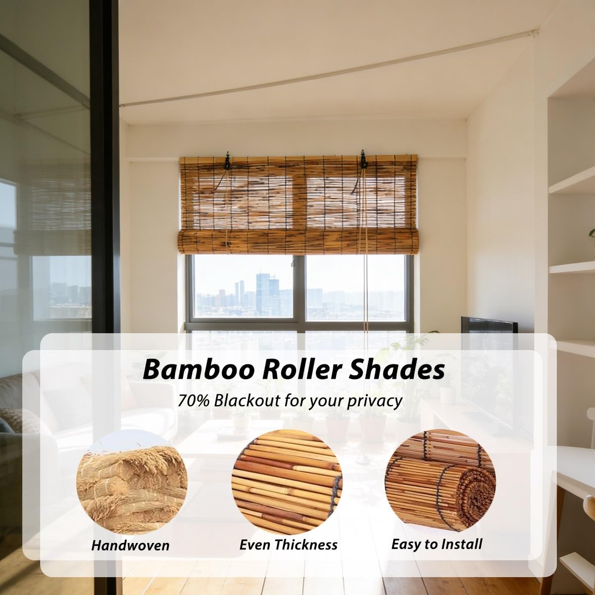 Tende a rullo in bambù con filtro della luce, senza fili, per privacy, ideale per veranda, balcone e cortile, 120 x 100 cm (larghezza x altezza)
