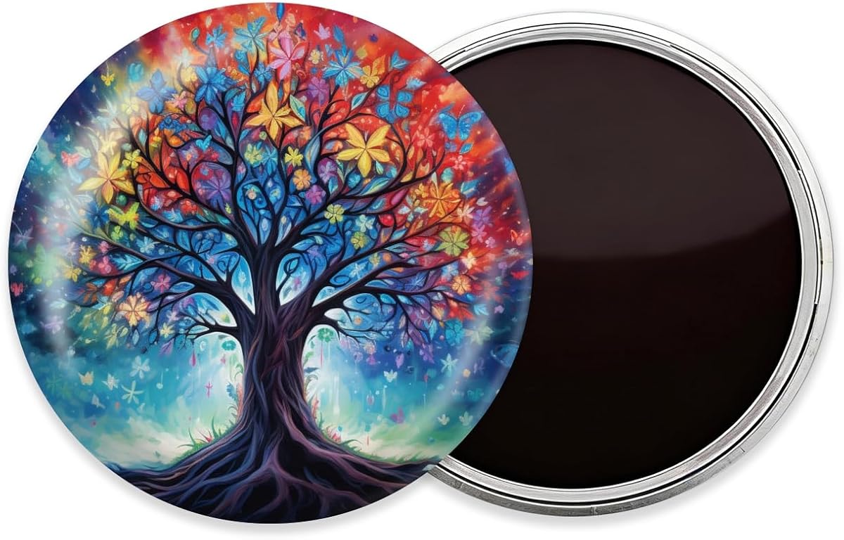 Imanes para nevera, imanes redondos decorativos para pizarra blanca, aula, taquilla, cocina, regalos de cumpleaños, 1 pieza de 2,2 pulgadas, árbol de la vida con raíces que se ramifican en colores