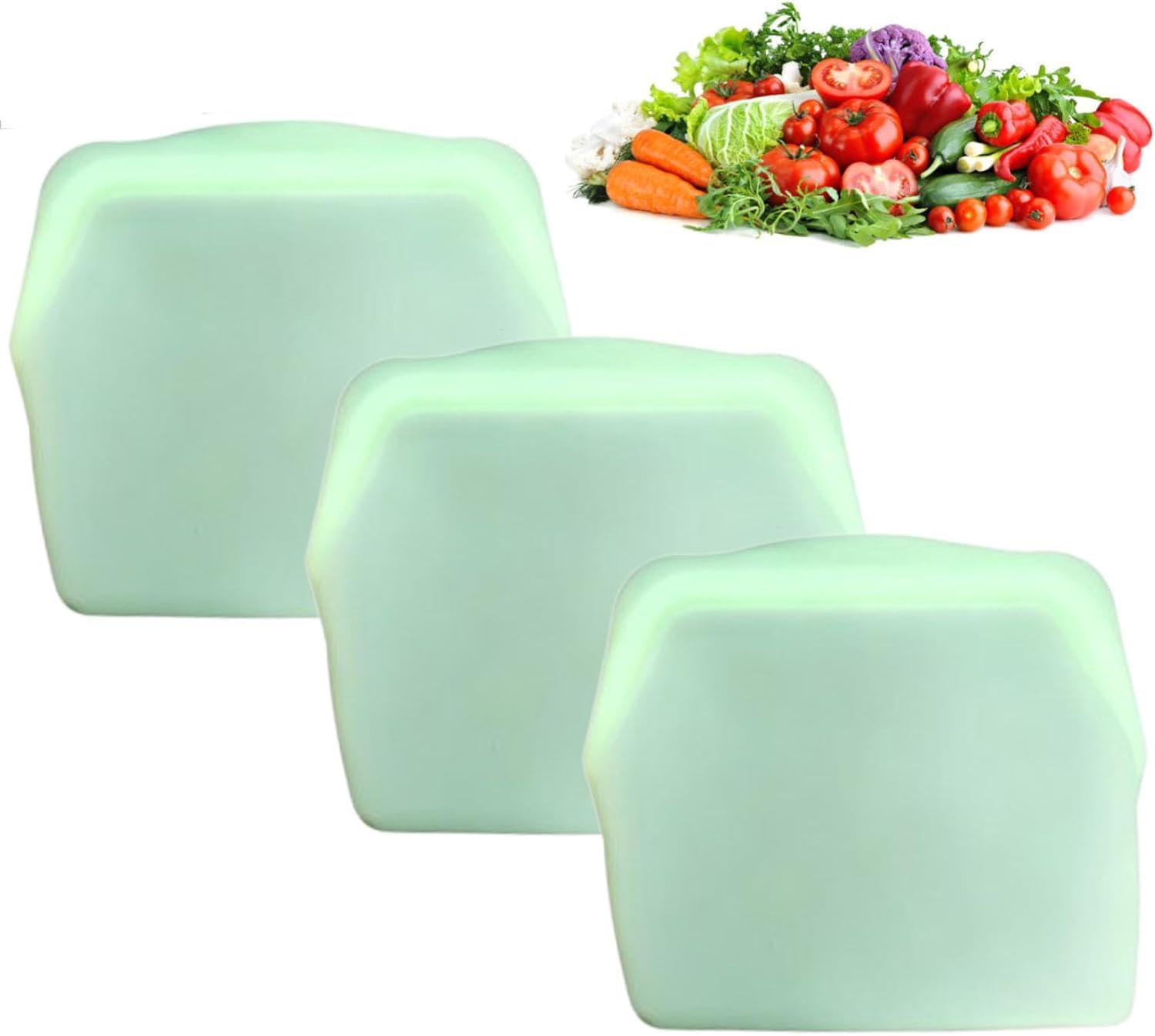Everbag Silicone Storage, 3 Pack Reusable Silicone Food Storage Bags, BPA-free 𝐒ilicone 𝐒torage 𝐁ag, Leak-Proof Upright Freezer 𝐁ags, Freezer Microwave Oven Dishwasher Safe (Green)