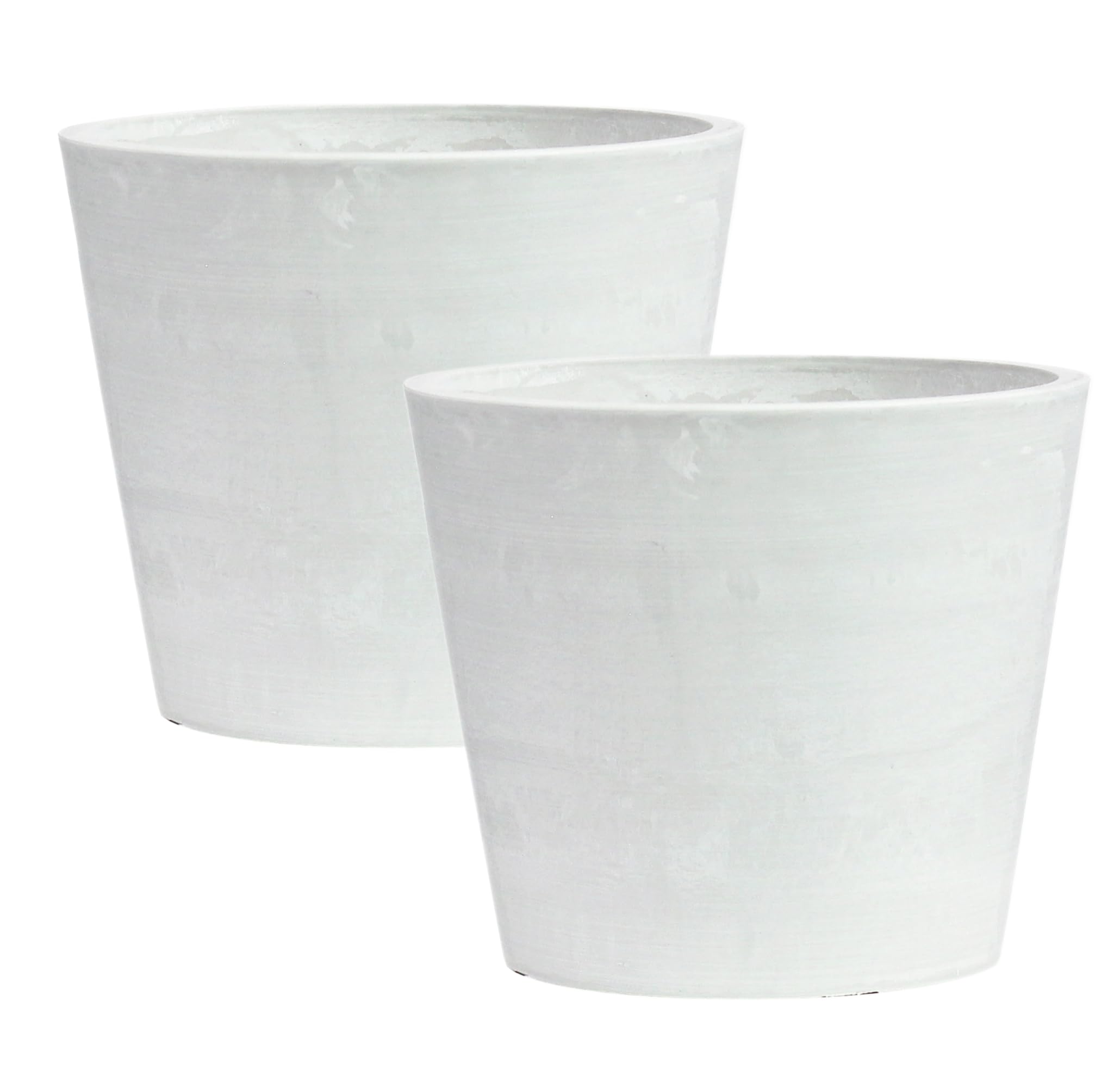 Olly & Rose Artstone Lot de 2 grands pots de fleurs en bois et résine pour intérieur et extérieur Blanc pierre 20 cm