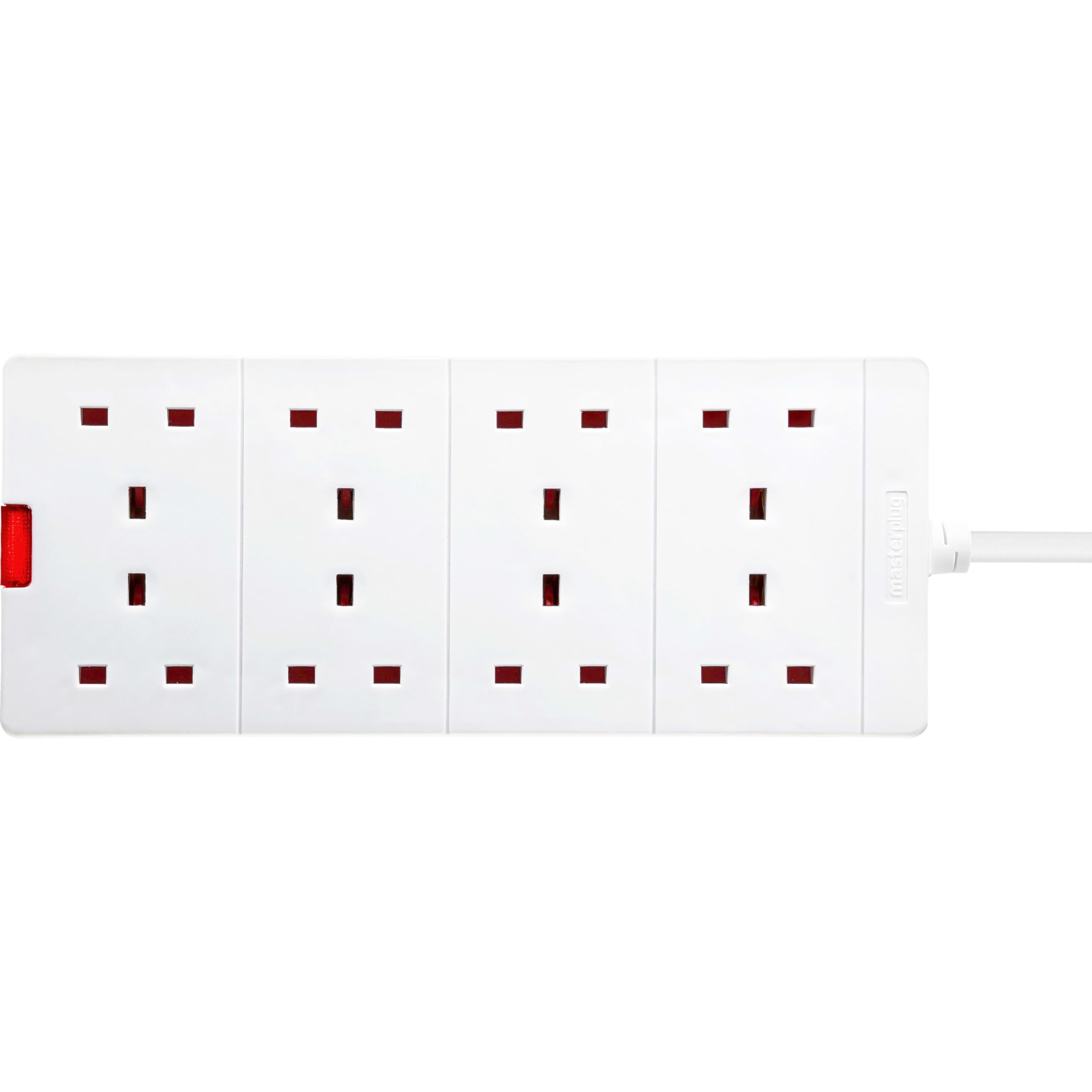 Masterplug Osiem gniazd przedłużacz ze wskaźnikiem mocy 2 m biały kolor