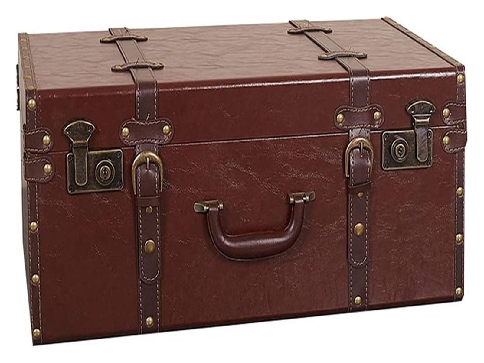 Valise vintage en cuir boîte de rangement marron 48x28x15 cm