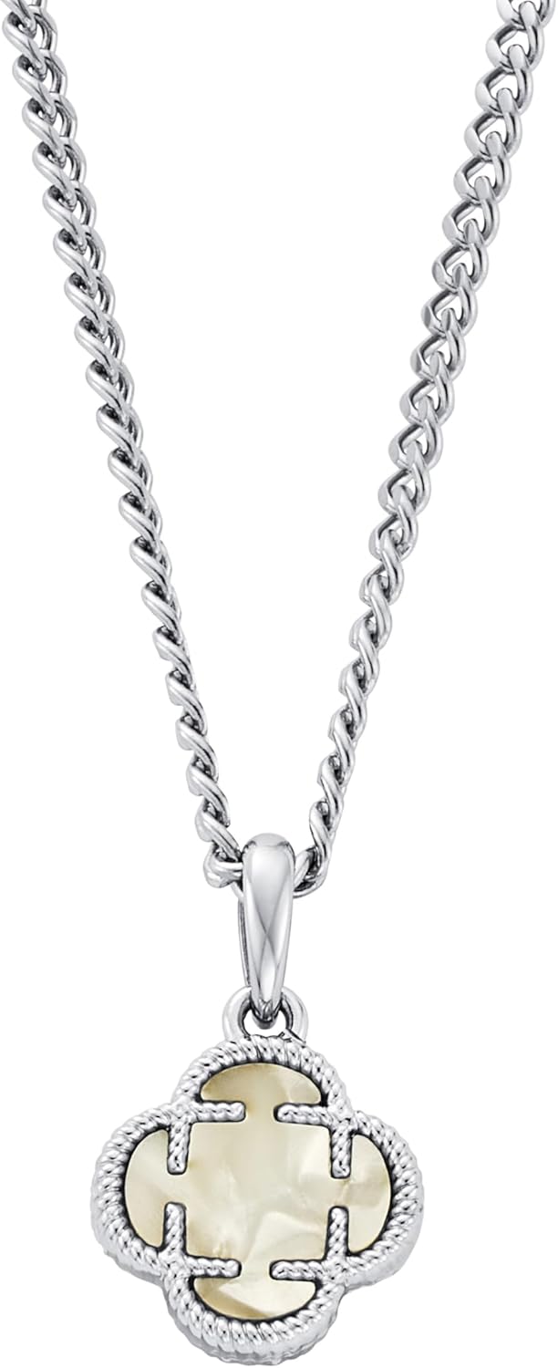 CRAFTD - White Clover Stone Pendant Necklace - 18K Gold & 316L Stainless Steel - 20.5" Cuban Chain with 15MM x 15MM Pendant - Waterproof, Heat & Sweat Resistant - Gifts for Men - Men's Jewelry