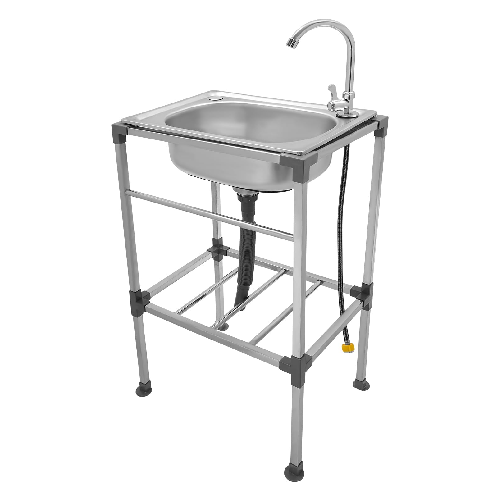 Lavabo en acier inoxydable pour l'extérieur, mobile autoportant, montage rapide, bol unique, évier de cuisine commercial, avec robinet, 48 x 35 x 83 cm