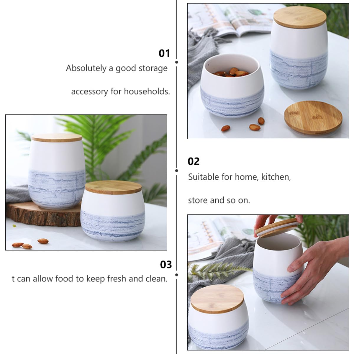 Alipis Barattolo di Ceramica Grande con Coperchio in Legno Sigillato Contenitore per la Conservazione Alimentare in Cucina Vaso per Caramelle e Alimenti Freschi Adatto per Casa e