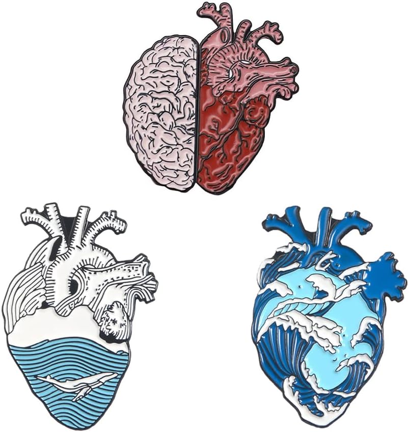 4 PCS Half Organ Heart Brain Enamel Pin Rational Sensual Brooches Bag Clothes Badge Love Medical Jewelry Gift for Doctor
