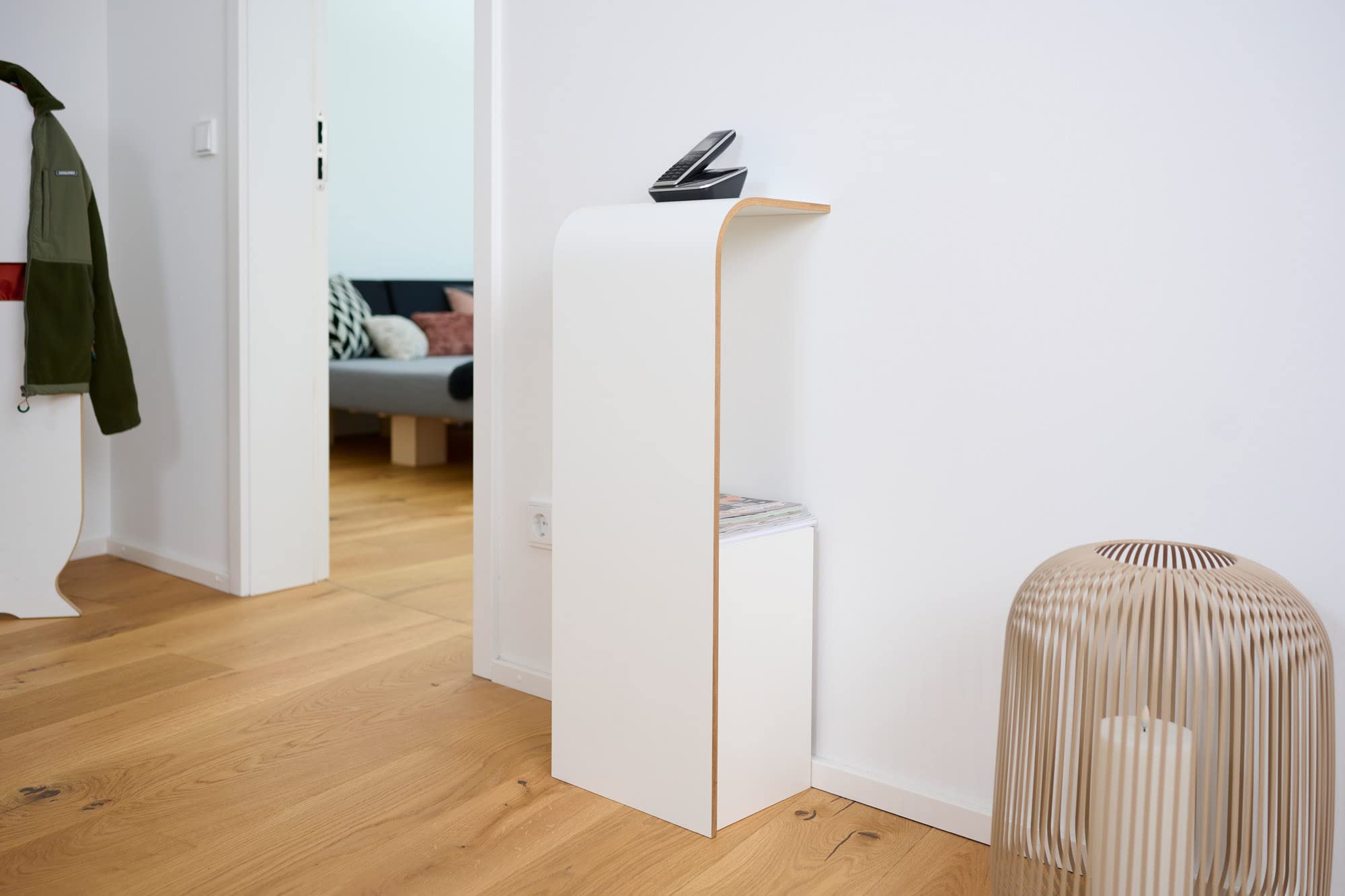 Tojo fon I Wandkonsole für Telefon 31 x 25 x 85 cm I Wandregal weiß I Moderne Wandablage für Telefon, Schlüssel & Notizzettel I Telefontisch aus Holz