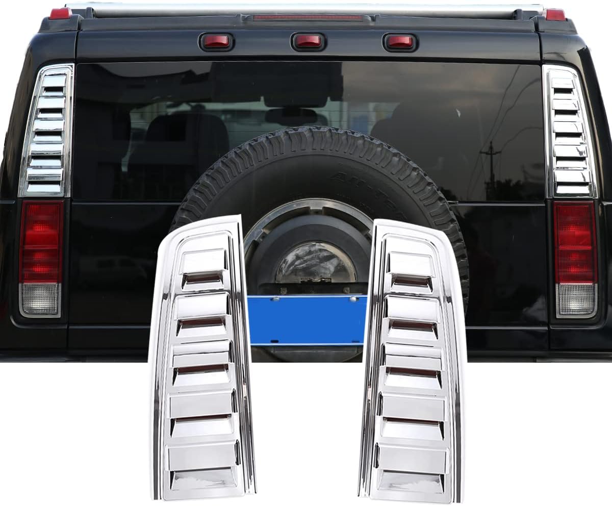 Rear Upper Tail Light Lamp Vent Cover Guard Compatible with 2003-2009 Hummer H2, ABS Rear Lamp Cover Guard Trim Bezel Frame, 2PCS (Bright Silver)