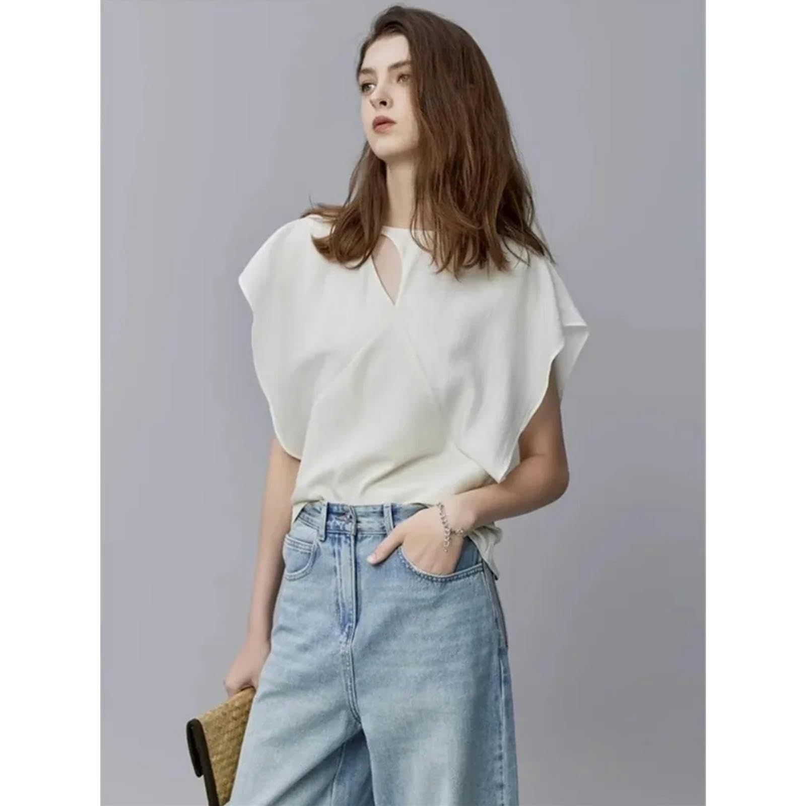 t Shirt Camicia in Chiffon Blu Rotonda per Le Magliette A Maniche Corte per Pendolarcate da Donna