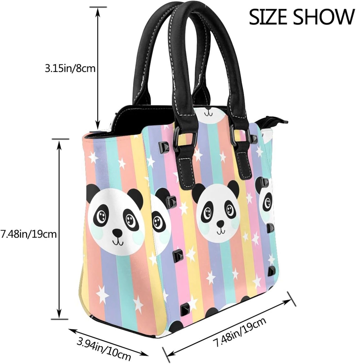 Leather Shoulder Bag for Women, Panda Star Studded Purse Cute Animal Crossbody Handbags Punk Hobo Bag with Adjustable Strap